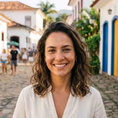 Carolina Mendes sorrindo ao ar livre