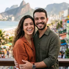 Mariana e Rafael sorrindo em viagem